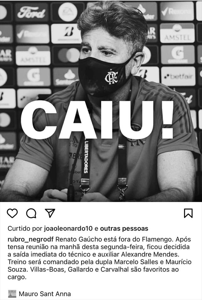 Técnico Renato Gaúcho não é mais o técnico do Flamengo