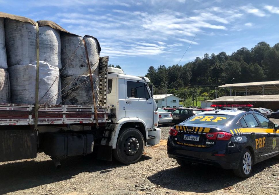 PRF flagra carvão sem comprovação ambiental na BR 116 em Mafra