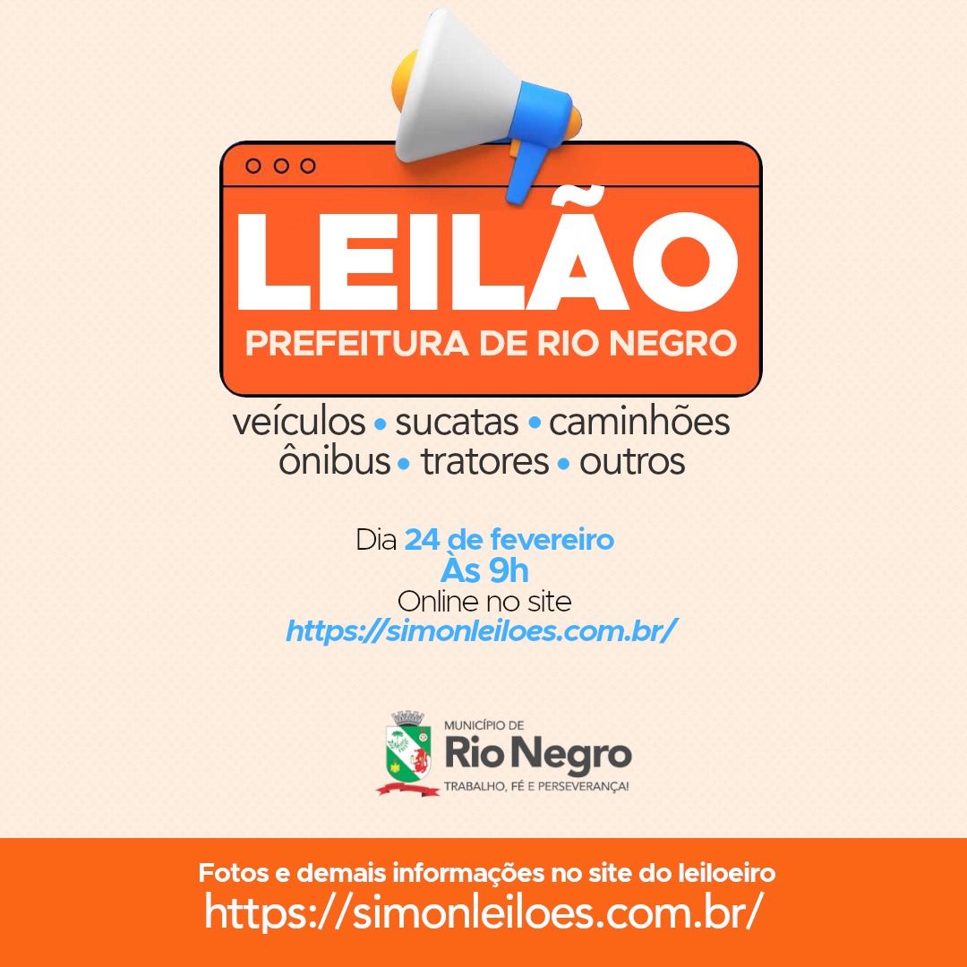 Prefeitura de Rio Negro realiza leilão de veículos