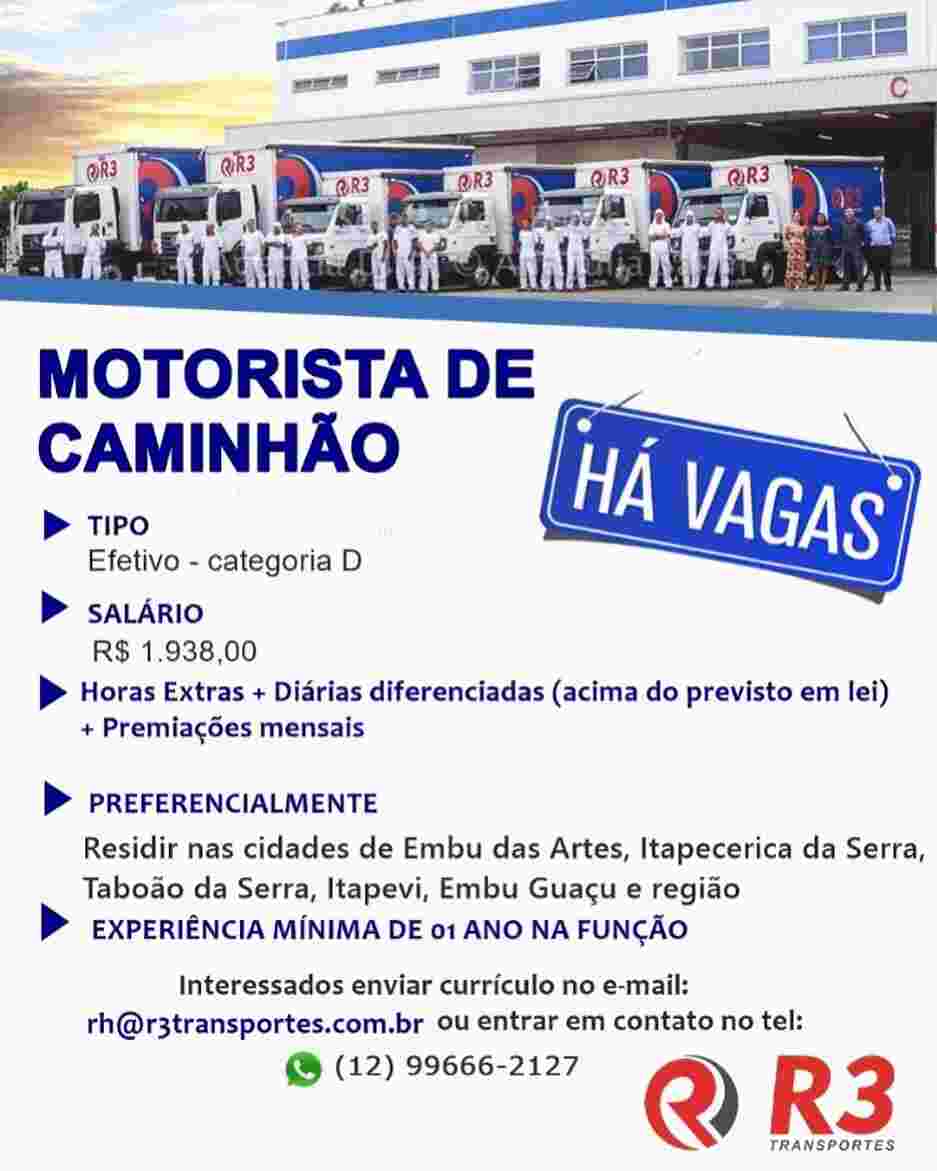 Vaga de motorista na R3 Transportes