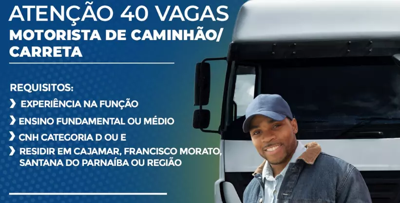 A imagem mostra a divulgação das 40 vagas de motoristas ofertadas pela Betel Serviços