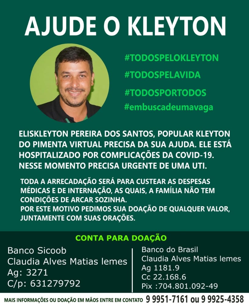 Ação Solidária para amigo kleyton Santos está com Covid-19