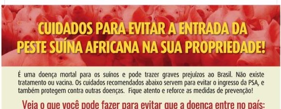 Suinocultores recebem material de orientação sobre Peste Suína Africana